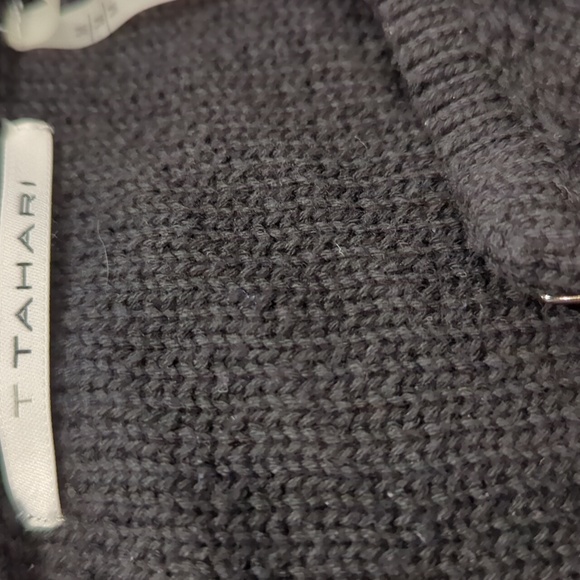 T Tahari Black Fringe Knit Sweater Cardigan - Picture 6 of 7